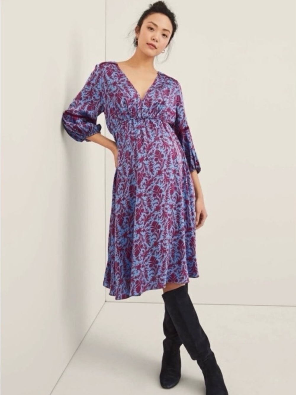 Hatch Maternity Juliet V-Neck Midi Dress